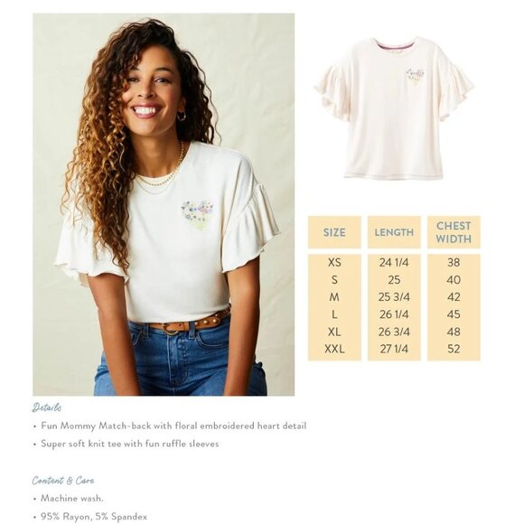 Bouquet Floral Heart-Print Tee Matilda Jane XL NWT Ruffle Sleeves Cream Color - Picture 2 of 5